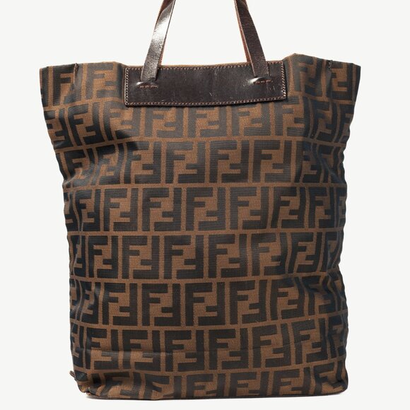 Fendi Brown Zucca Canvas Leather-Trim Snap-Closure Tote - Picture 4 of 12